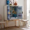 Blue cubic design drinks cabinet with brass base