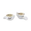 a pair of stylish matte porcelain and gold salt and pepper cellars