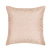 A dreamy, pink silk cushion complete with tailored piping and a stunning jacquard pattern. 
