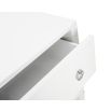 Two-drawer bedside table with white high gloss finish and silver handles
