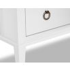 Two-drawer bedside table with white high gloss finish and silver handles