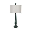 A luxurious green marble table lamp with a cotton shade