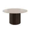 Cosmopolitan-style circular marble dining table with wooden base