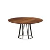 Walnut veneered round dining table with sculptural metal base