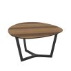 Sculptural brown wooden dining table with metal frame