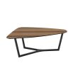Sculptural brown wooden dining table with metal frame
