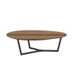 Sculptural brown wooden dining table with metal frame