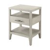 One drawer bedside table in white washed finish and two shelves