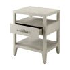 One drawer bedside table in white washed finish and two shelves