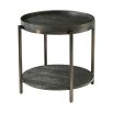 Charcoal finish round side table with tray top and dark brass frame