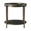 Charcoal finish round side table with tray top and dark brass frame