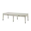Whitewood coffee table with two drawers and ribbed metal knobs