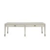 Whitewood coffee table with two drawers and ribbed metal knobs