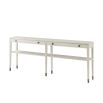Thin silhouette console table with white sea salt finish and two drawers