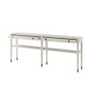 Thin silhouette console table with white sea salt finish and two drawers