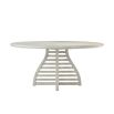 Washed wood circular dining table with slatted base