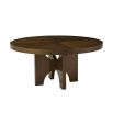 Rich brown round dining table with arched, interlocking legs