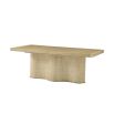 Extendable wooden table with brass trim and scalloped base