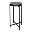 Black metal side table with circular glass top