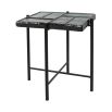 Black metal side table with glass top