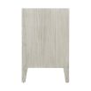 White washed three door bedside table with metal handles