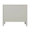 White washed three door bedside table with metal handles