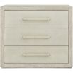 Three drawer bedside table in light wood