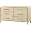 Chest of drawers with light wood finish and mother of pearl handles, six drawers