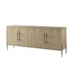 Wooden media cabinet with textured cast metal base