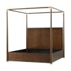 Dark brown ash veneer four poster bed with brass accents