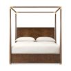 Dark brown ash veneer four poster bed with brass accents