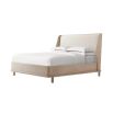 Stunning, Scandinavian inspired wooden bed with upholstered headboard