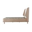 Stunning, Scandinavian inspired wooden bed with upholstered headboard