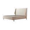 Stunning, Scandinavian inspired wooden bed with upholstered headboard