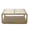 natural oak and rattan coffee table with tempered glass