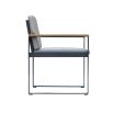 Industrial style sleek dining chair with wooden arms and customisable upholstered seat and back cushions