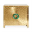 A dazzling, luxurious cabinet with a brass finish and natural malachite inlaid handles