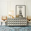 A dazzling rock glam sideboard with a chic, nickel finish