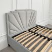 Art-deco inspired bed frame in grey velvet upholstery