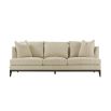 Natural upholstered three seater sofa with dark brown wooden legs