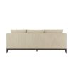 Natural upholstered three seater sofa with dark brown wooden legs
