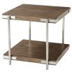 Brown wooden side table with metal legs and accents
