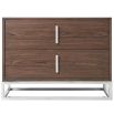 Dark brown bedside table with metal handles and nickel finishes