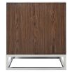 Dark brown bedside table with metal handles and nickel finishes
