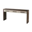 Elegant, modern console table with three drawers and brass accents