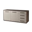 Elegant cabinet with grey leather and brown wood finish