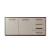 Elegant cabinet with grey leather and brown wood finish