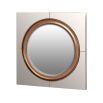 A silver and brass tarnished rounded mirror in a square frame