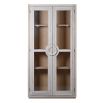 glass door washed wood display cabinet