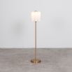 A glamorous industrial lacquered burnished brass 6 bulb LED floor lamp